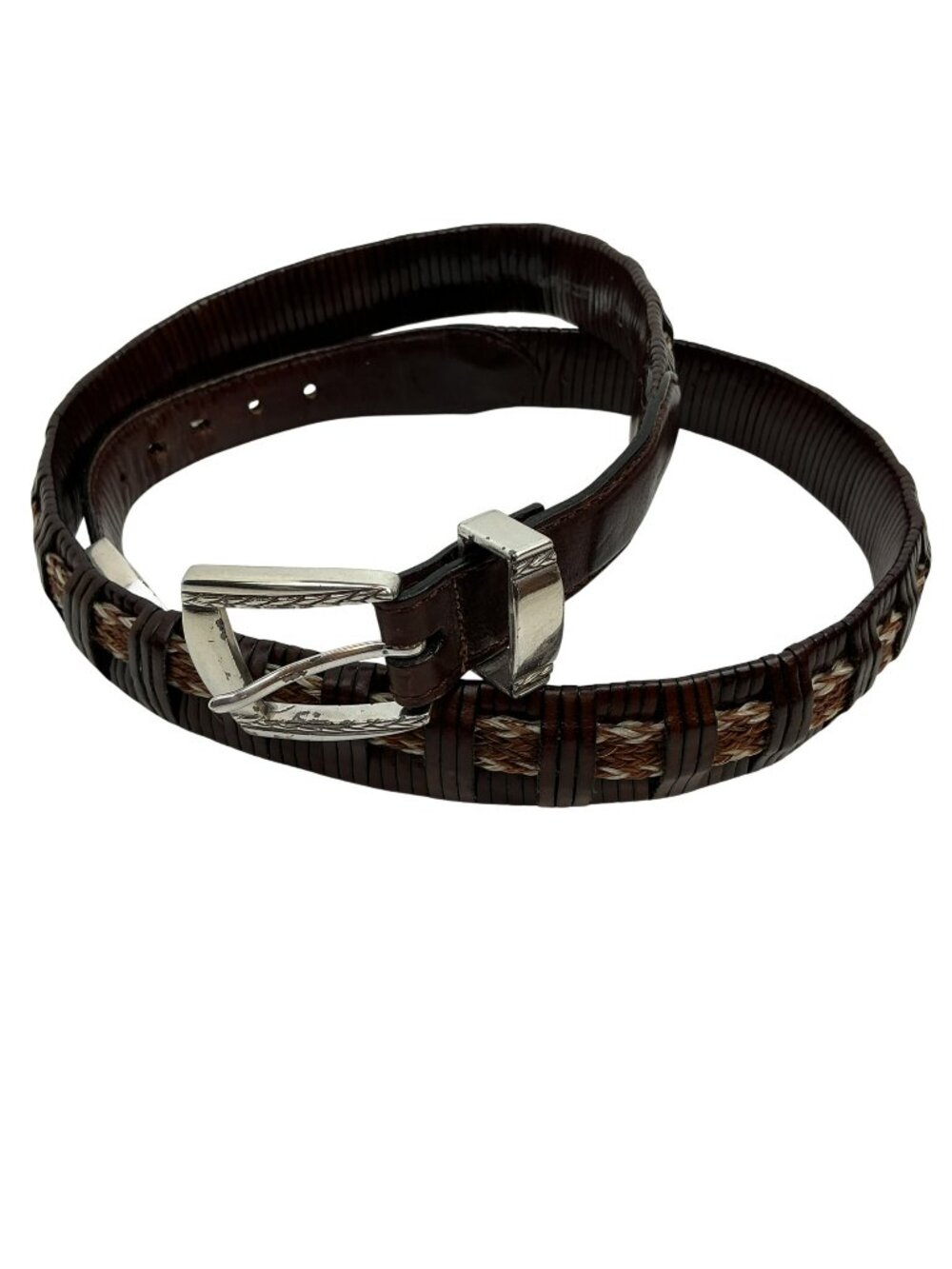Vintage The Territory Ahead Western Style Leather Braided Belt With Silver Buckl